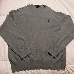 Men's POLO RALPH LAUREN V-neck Gray Cotton Sweater Size X-Large